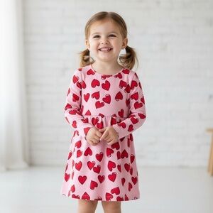 DRESS Pink Dress with Red Heart Pattern Girls